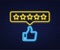 Rating stars neon sign. User reviews, rating, classification concept. Enjoying the app.