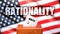 Rationality and voting in the USA, pictured as ballot box with American flag in the background and a phrase Rationality to