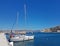 Ratonneau Island / France - may 8, 2017: Crew of sailingboat prepare our yacht to sailing. Litle yacht mooring near the pier in fr