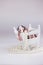 Rats children little newborns on a white background in pearls. children in a white cradle. wooden cradle for babies. small crib