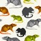 Rats seamless pattern. Grey, yellow and brown hand painted mice, profiles and silhouettes