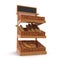 Rattan Bakery Slatted Shelf Fixture on white. 3D illustration