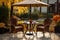 Rattan garden table and chairs set for two people on autumn garden background