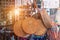 Rattan round bags at a street shop. Bali, Indonesia.