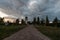 Rattvik, Dalarna - Sweden - View over the cloudes graveyard and the small church at dusk