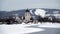 Rattvik kyrka on frozen lake Siljan in Dalarna in Sweden