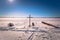 Rattvik - March 30, 2018: Christian cross by the frozen lake Siljan in Rattvik, Dalarna, Sweden