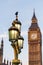 Raven on lampost at Houses of Parliament in early winter morning