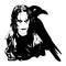 Raven man, horror tattoo, silhouette for design, on white background,