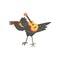 Raven travelling with guitar and spyglass, cute cartoon bird having hiking adventure travel or camping trip vector