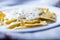 Ravioli fresh pasta dish with cheese sauce and oregano