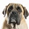 Ravishing adorable English mastiff dog portrait on white isolated background.