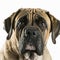 Ravishing adorable English mastiff dog portrait on white isolated background.