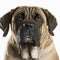 Ravishing adorable English mastiff dog portrait on white isolated background.