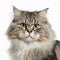 Ravishing adorable ragamuffin cat portrait on white isolated background.