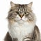 Ravishing adorable ragamuffin cat portrait on white isolated background.