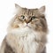 Ravishing adorable ragamuffin cat portrait on white isolated background.