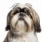 Ravishing adorable shih tzu dog portrait on white isolated background.