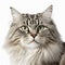 Ravishing adorable siberian cat portrait on white isolated background.