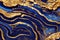 Ravishing blue and golden acrylic liquid ink swirl abstract background.