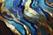 Ravishing blue and golden acrylic liquid ink swirl abstract background.