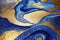 Ravishing blue and golden acrylic liquid ink swirl abstract background.