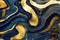 Ravishing blue and golden acrylic liquid ink swirl abstract background.