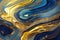 Ravishing blue and golden acrylic liquid ink swirl abstract background.