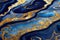 Ravishing blue and golden acrylic liquid ink swirl abstract background.