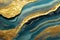 Ravishing blue and golden acrylic liquid ink swirl abstract background.