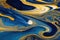 Ravishing blue and golden acrylic liquid ink swirl abstract background.