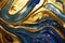 Ravishing blue and golden acrylic liquid ink swirl abstract background.