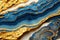 Ravishing blue and golden acrylic liquid ink swirl abstract background.