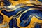 Ravishing blue and golden acrylic liquid ink swirl abstract background.