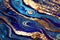 Ravishing blue and golden acrylic liquid ink swirl abstract background.