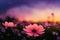 Ravishing closeup flower scenery in natural landscape with starry night sky.