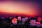 Ravishing closeup flower scenery in natural landscape with starry night sky.