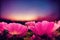 Ravishing closeup flower scenery in natural landscape with starry night sky.