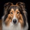 Ravishing closeup studio portrait of rough collie on isolated background.