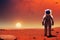Ravishing Mars landscape feature with red surface and astronaut.