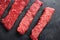 Raw, alternative beef steaks  flap flank Steak, machete steak or skirt cut, Top blade or flat iron beef and tri tip, triangle