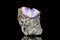 Raw amethyst mineral stone on mother rock in front of black background