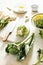 Raw artichokes in preparation for baking.