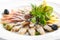 Raw Assorted Fish Delicacies or Sashimi Isolated