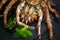 raw atlantic crab close-up on black background, soft focus