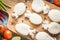 Raw babies cuttlefish on a cutting board closeup