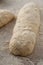 Raw baguette dough with whole grain rye flour. Copy space.