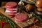 Raw beef burger, traditional barbecue, still life with vegetables and meat