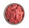 Raw beef meal in bowl, fresh, natural food for dog or cat