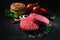 Raw beef patties with other ingredients for hamburgers